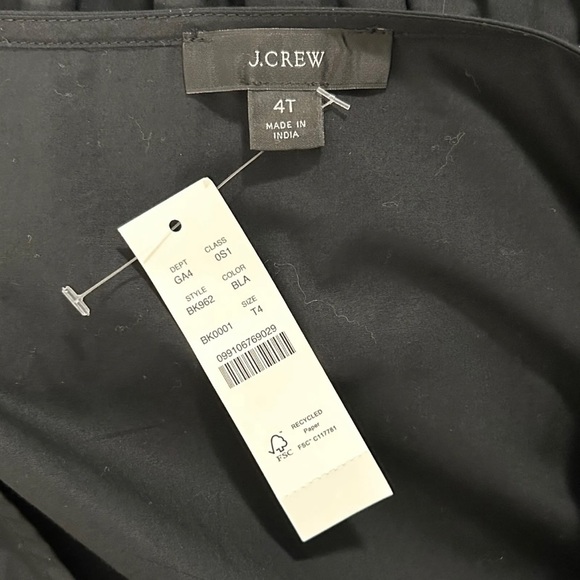 J Crew Black V Neck Long Puff Sleeve Pleated Bows Gretchen Dress 4T 4 Tall NWT - Picture 9 of 10